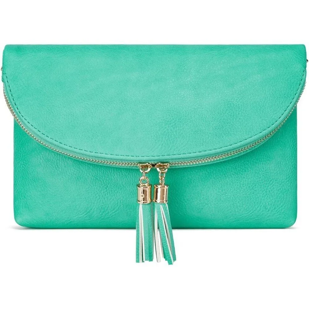 Women's Faux Leather Envelope Clutch Crossbody Bag with Multiple Slots